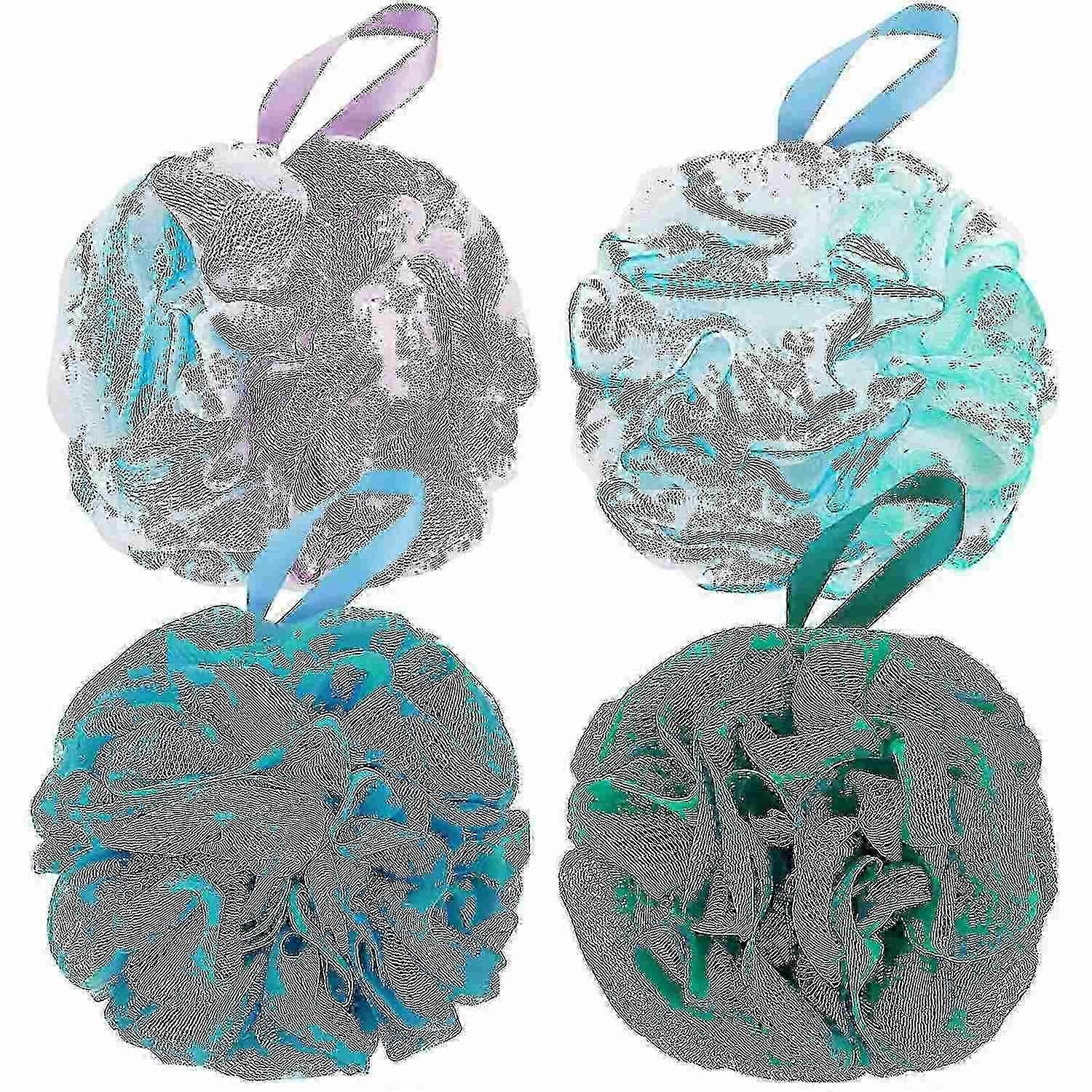Durable Exfoliating Bath Loofah Sponge Set - 4 Colorful Shower Poufs for Family
