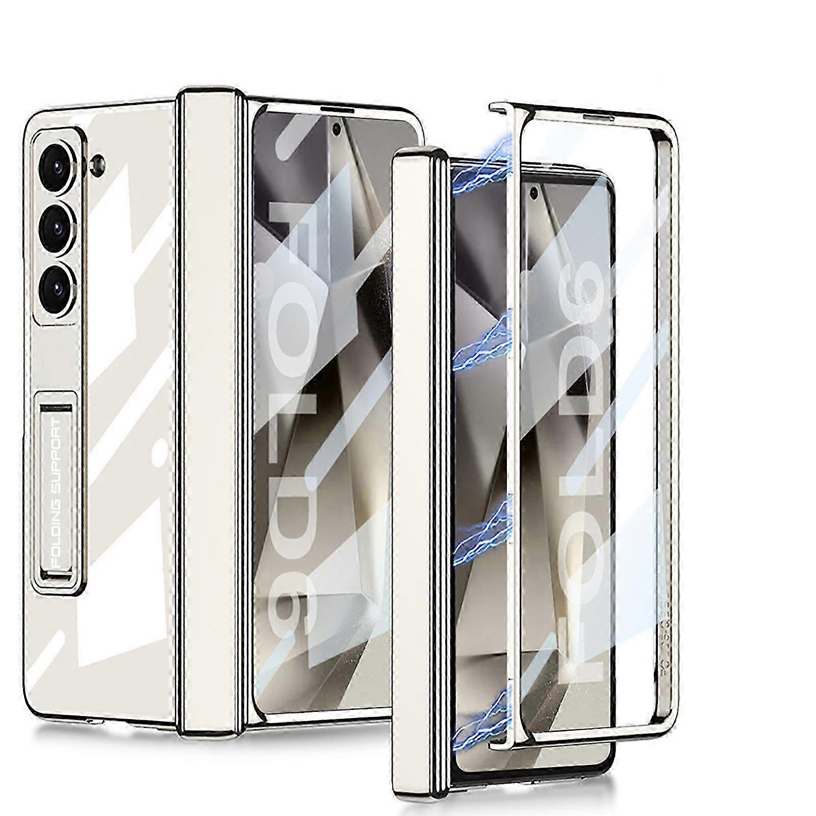 2025 for Samsung Galaxy Z Fold 6 5G Clear Case with Magnetic Hinge Protection and Adjustable Kickstand & Screen Protector, Transparent Electroplating