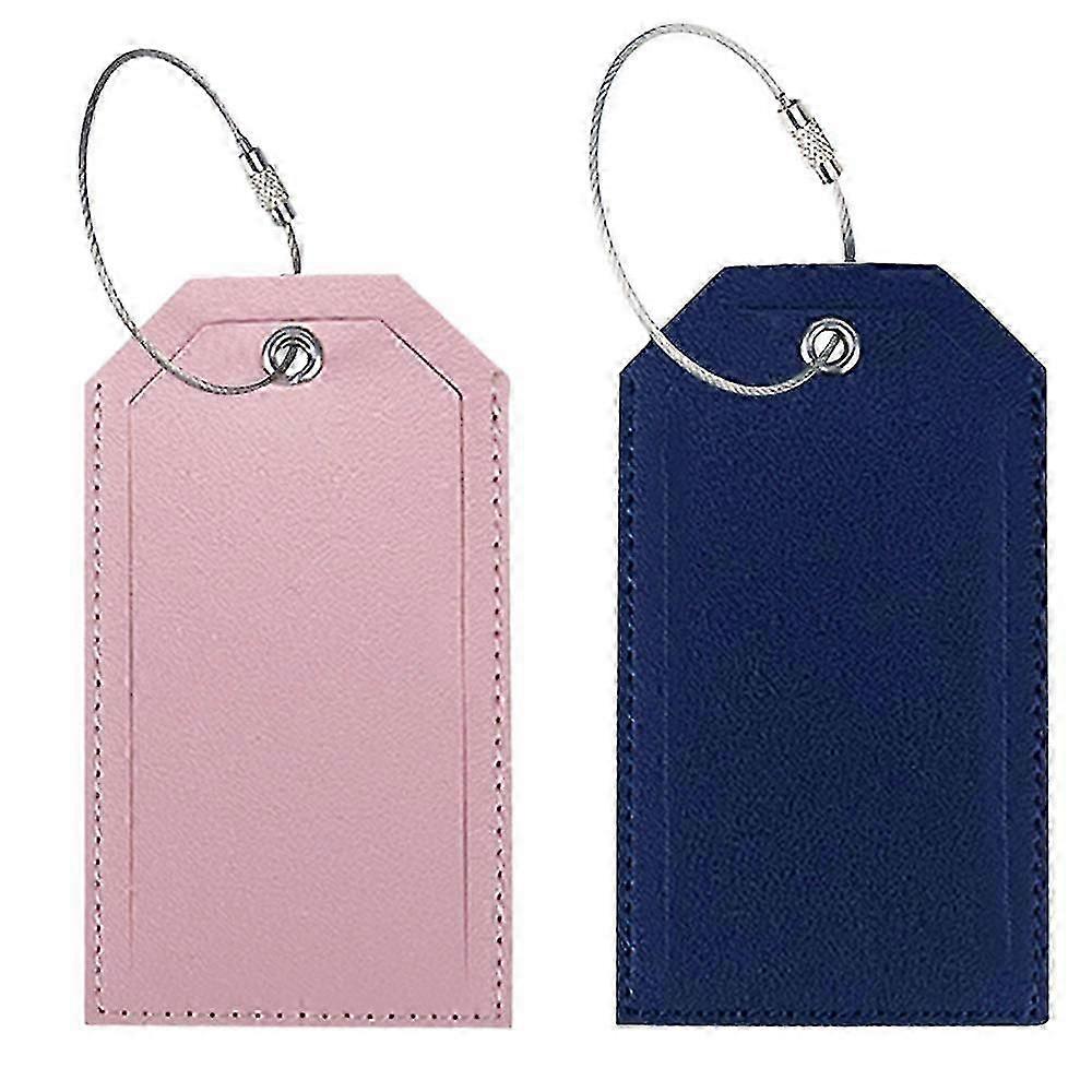 Leather Luggage Tags For Men Women, Luggage Tags With Full Back Privacy Cover W/steel Loops - Set Of 2