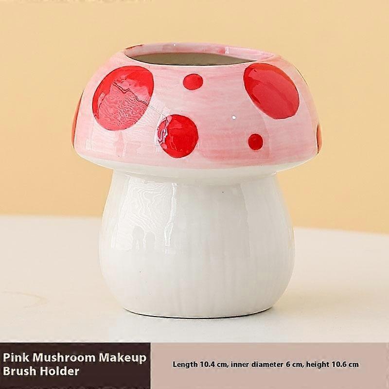 Cute Mushroom Ceramic Pen Container Series Suitable Makeup Brushes Container Office Supplies Desktop Creative Decoration