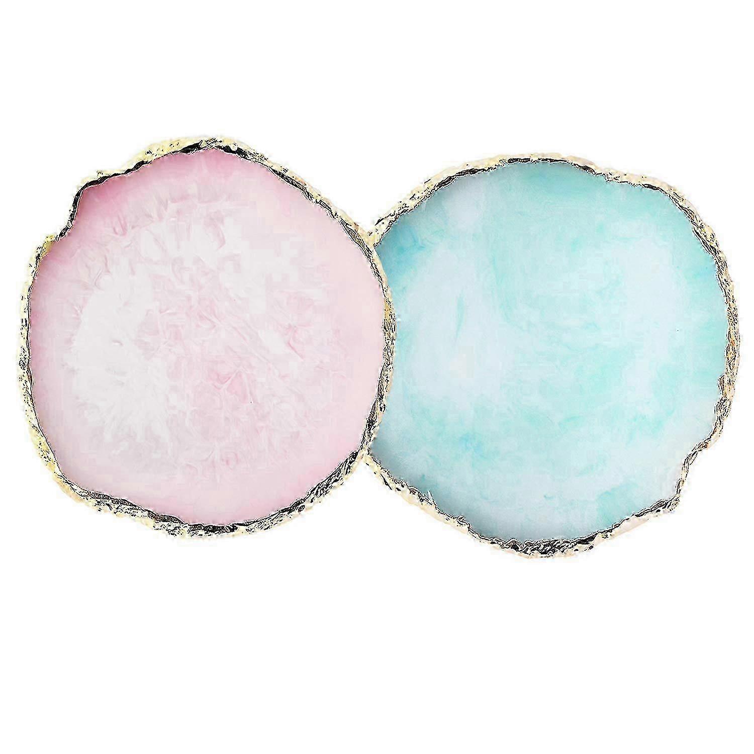 Heytea樹脂ネイルアートパレット、ネイルアートペインティングミックスカラーパレットゴールドエッジネイルジェルカラーメイクアップディスプレイボード(パープル)(ピンク+ブルー)ピンク+ブルー -