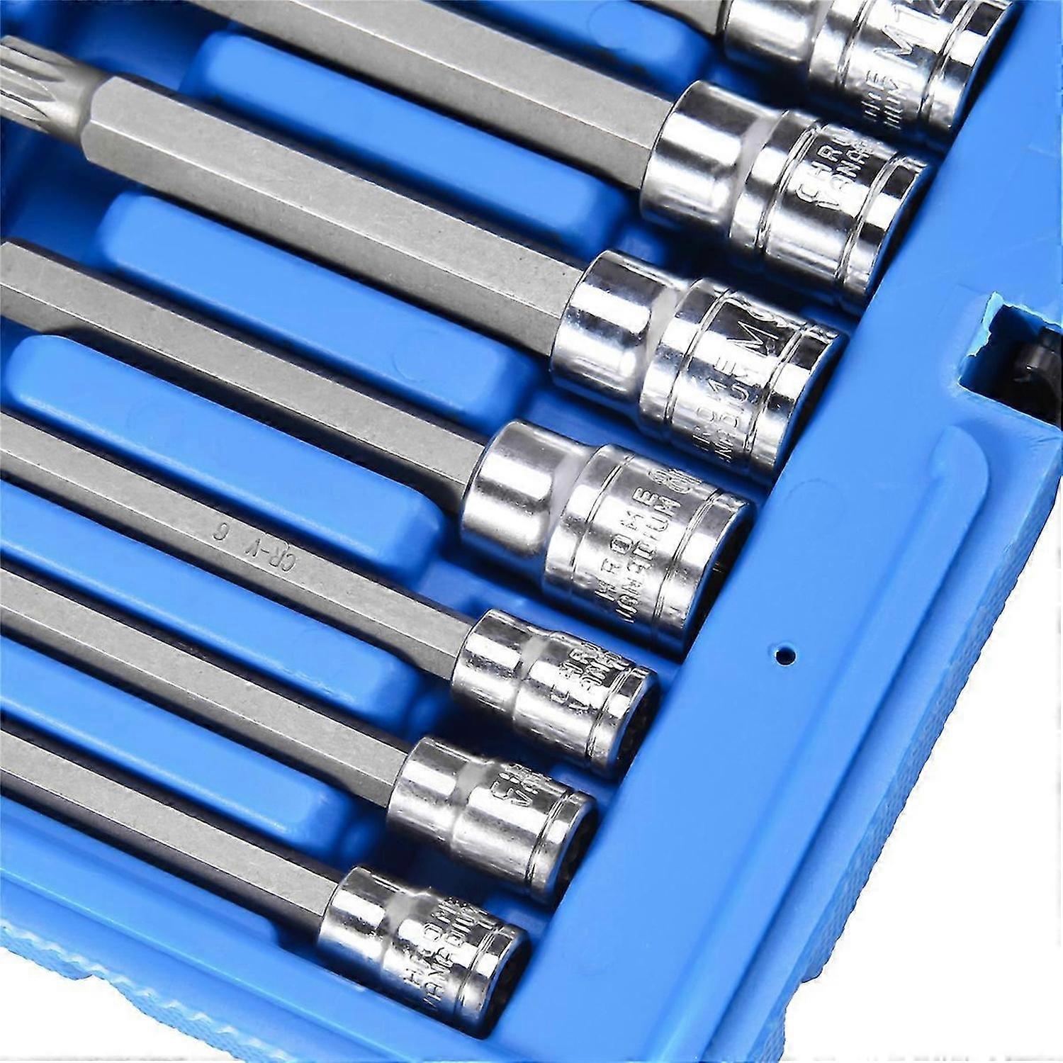 10 Piece 4 inch Spline Tip Bit Socket Set M-Type Universal Sleeve M4