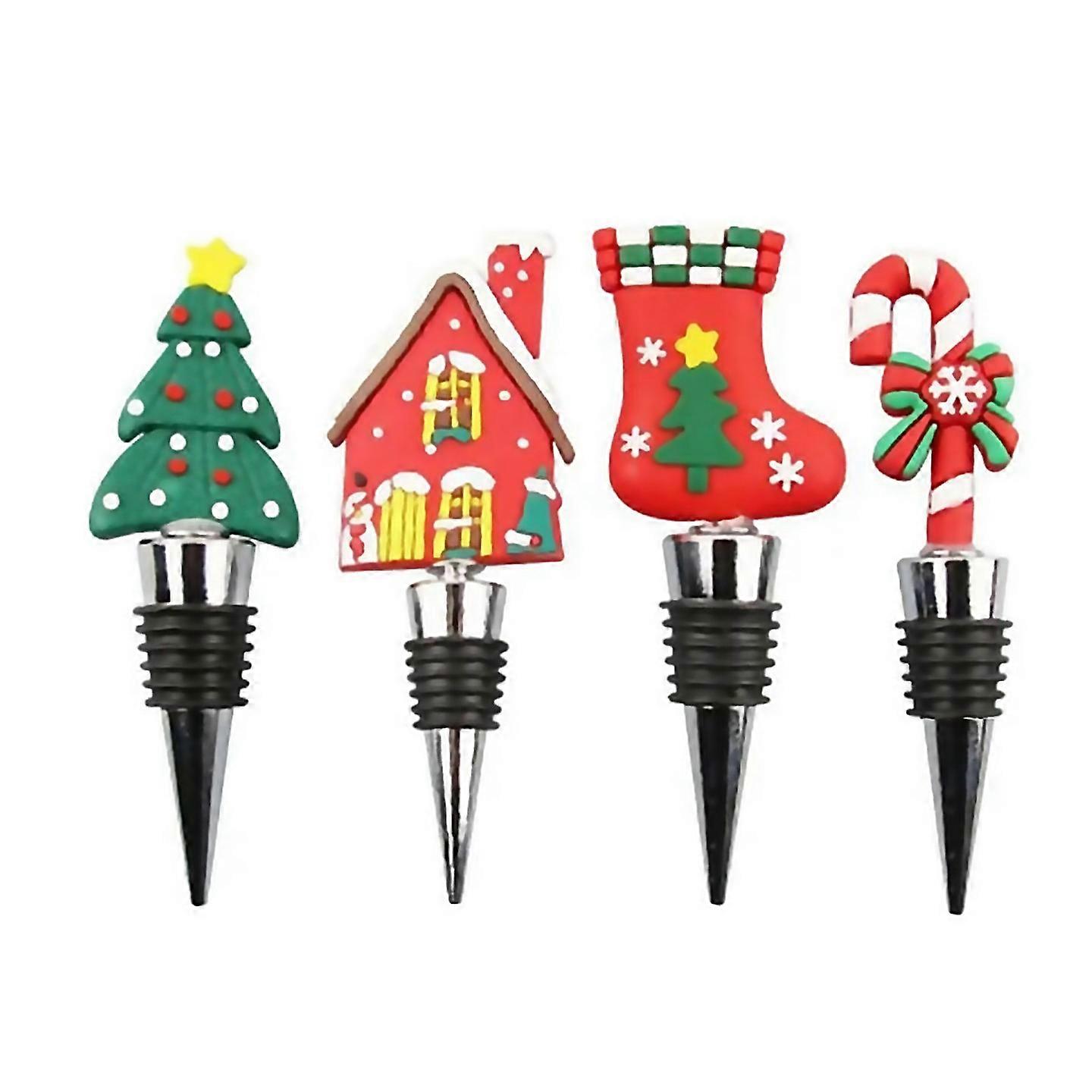 For 4pc Christmas Series Wine Stopper Christmas Tree Shape Freshkeeping