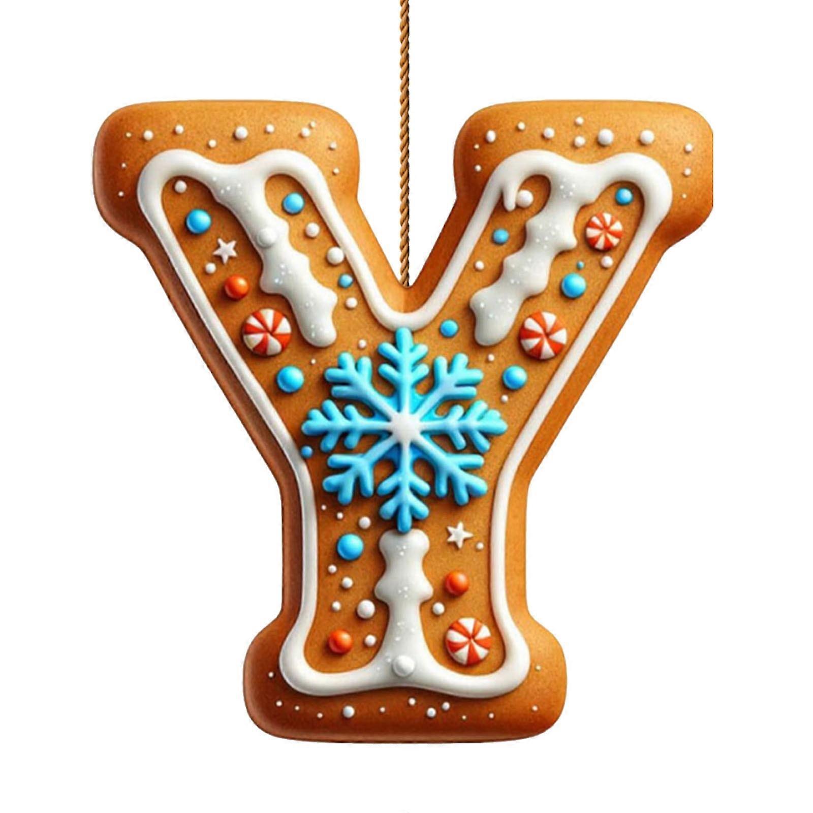 26 Alphabet Ornaments for Christmas Tree Candy Cane Initial Letter M Pendant with Berries Pattern Mini Hanging Decorations for Party Diy
