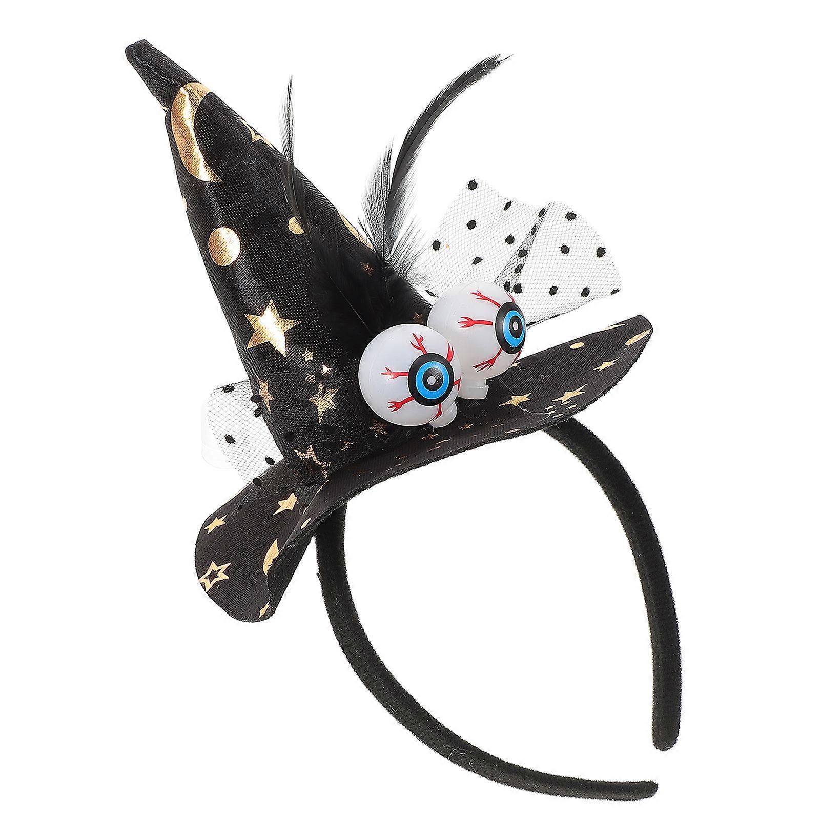 Halloween Witch Hat Headband with Lace and Eyeball Decoration for Party