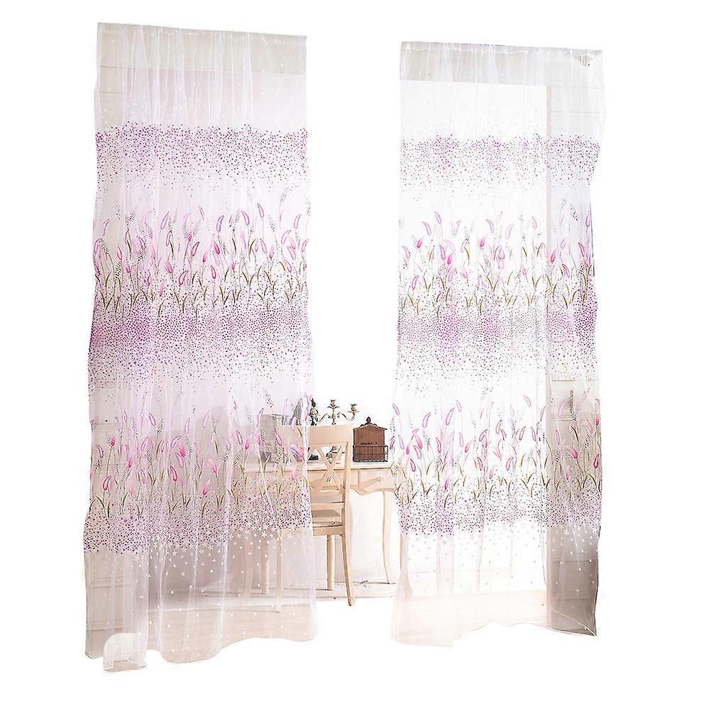 Window Valance Grass Sheer Curtains for Room Decor 1 Piece Lavender