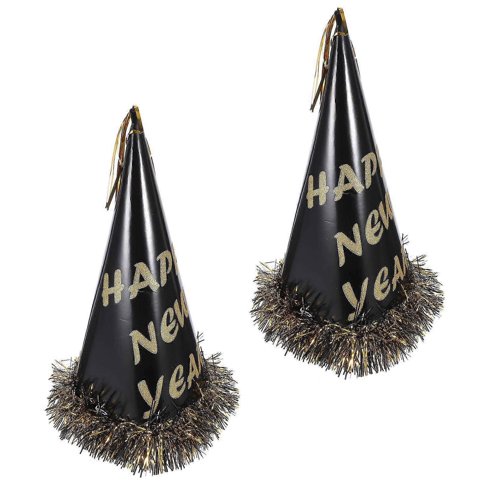 Happy New Year Party Caps Paper Hats for Party Use 6Pcs Black Gold