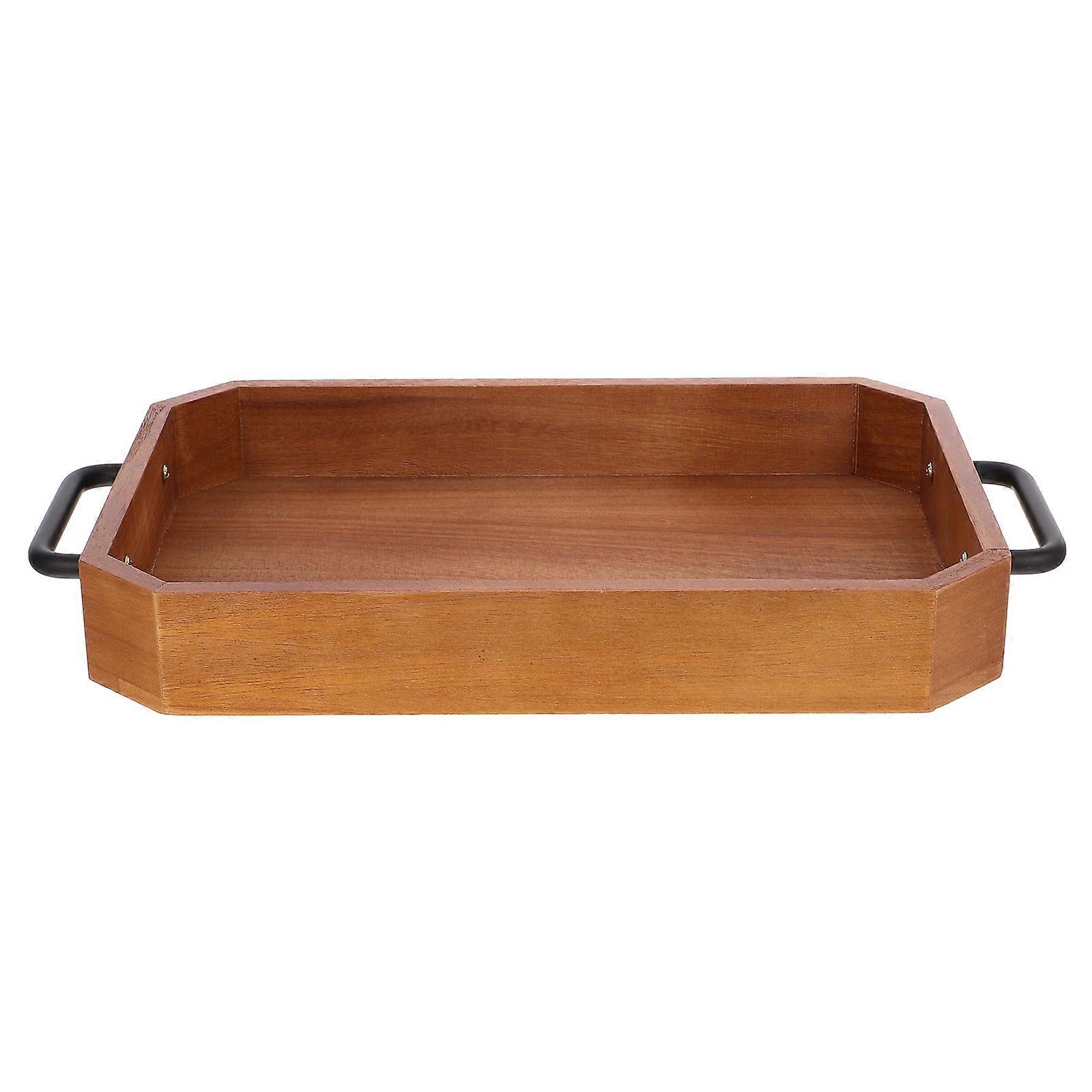 Wooden Tea Tray for Serving Food with Double Handle 4Pcs Serving Tray Set
