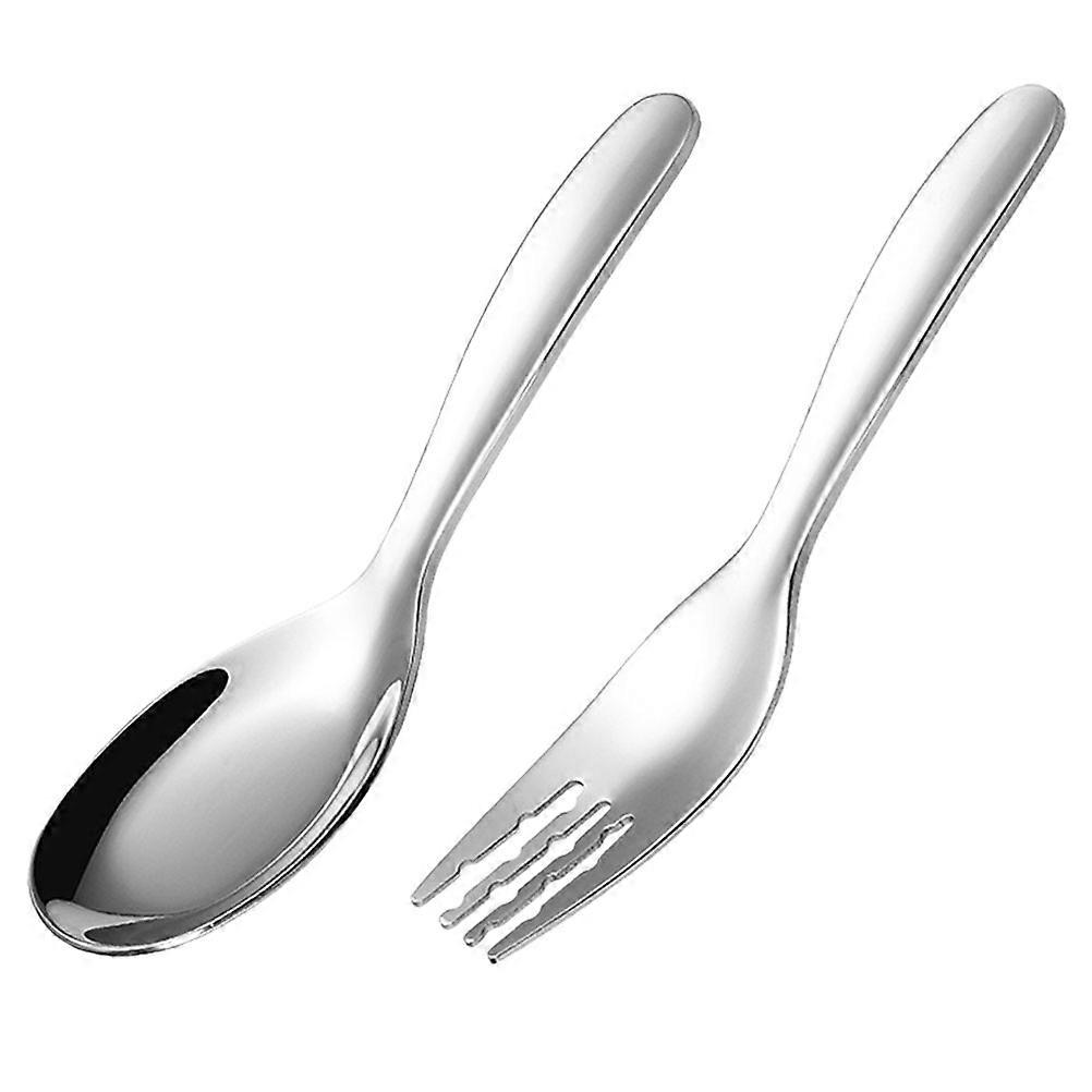Toddler Spoon and Fork Set for Kids Lunch Box Utensil 2Sets Silver Steel