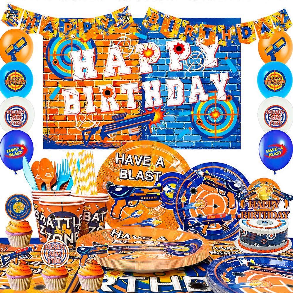 170pcs Dart War Party Supplies, Dart War Party Decorations & Dart War Tableware Set - Dart War Plate Background Banner etc for Dart War Birthday Party