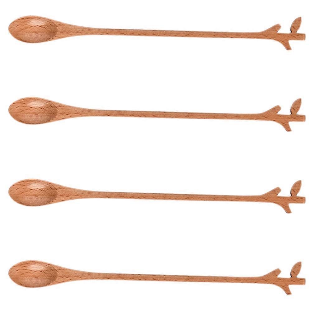 Wood Mixing Spoon Iced Tea Spoons Office Use Slender Shape 4Pcs