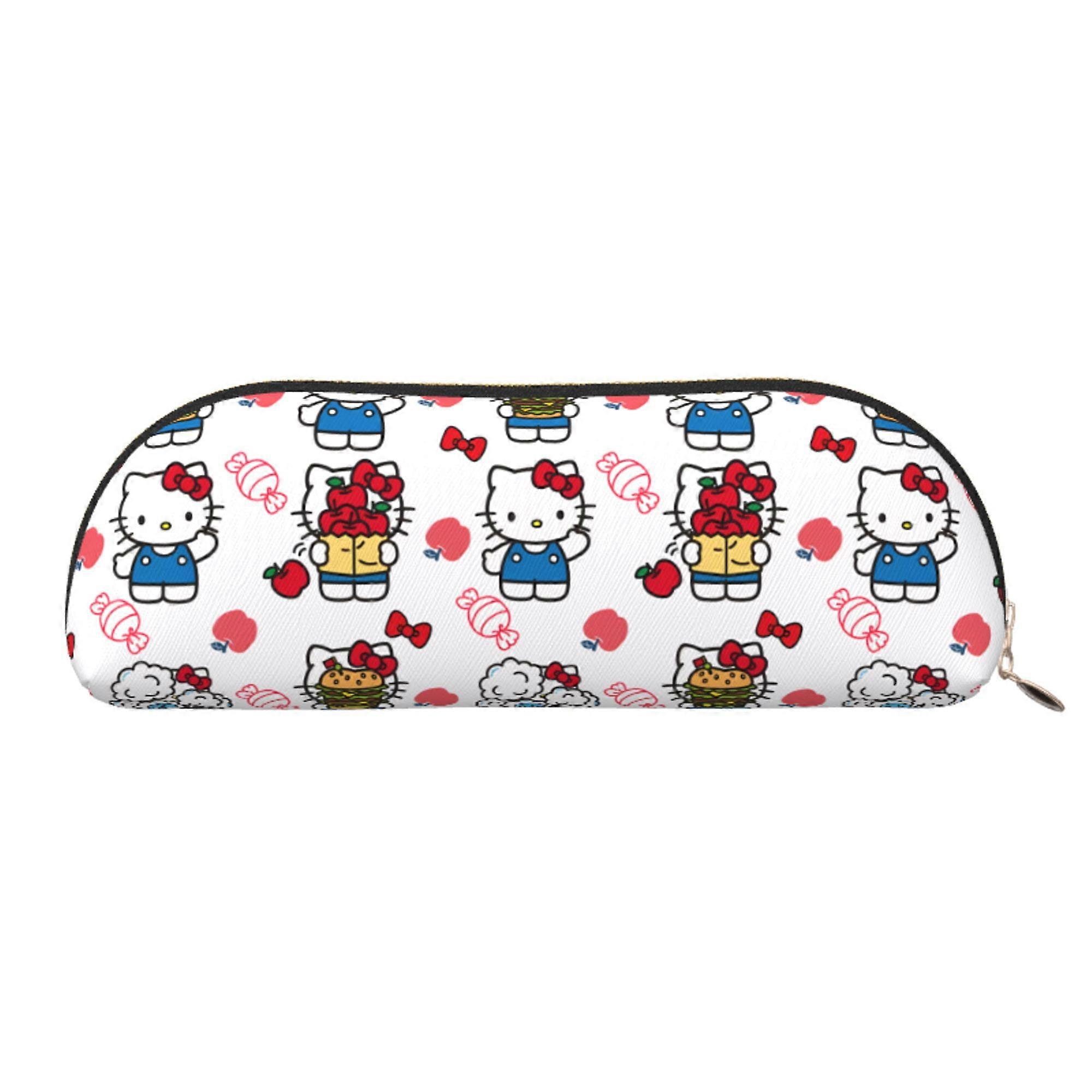 Hello Kitty Leather Semi-circular Zipper Pencil Case Large Capacity Multi-function PVC Semi-circular Storage Bag