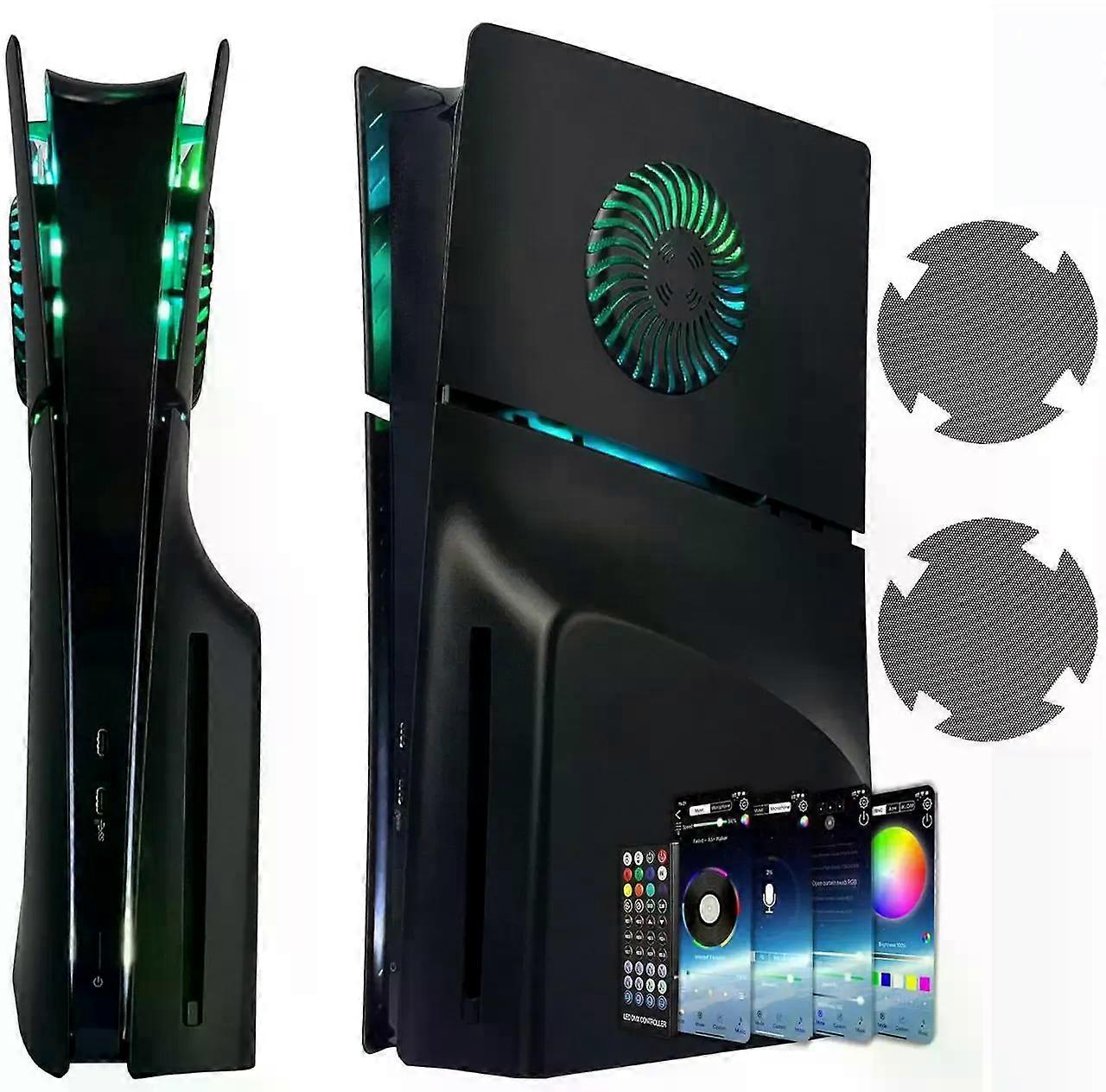 Faceplate for PS5 Slim Disc Edition with RGB Light Strip and Dust Filter with Cooling Vents DOBEWINGDELOU 400+ Effects LED Light Ring Console Face Pla