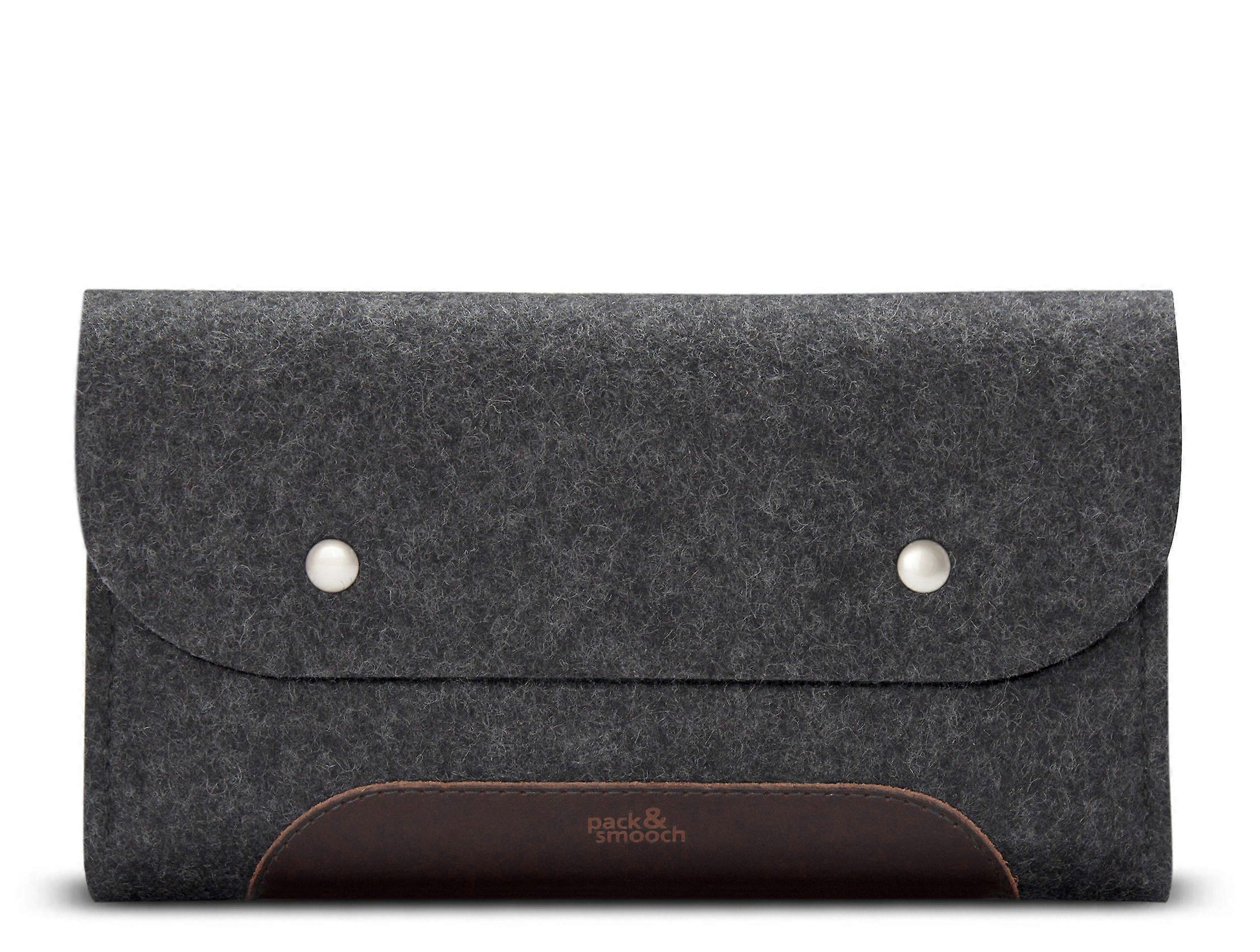 Storage Bag Accessory Pouch 100% Wool Felt Vegetable Tanned Leather Handcrafted Dark Grey Dark Brown Anthracite