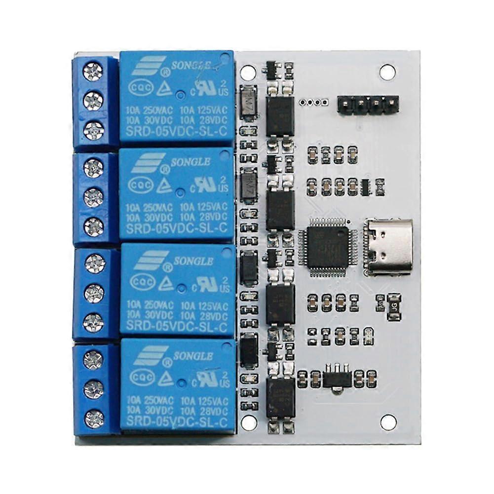 Relay Module 4 Channel USB To CH340 Serial Relay, Optocoupler Protection, TypeC Interface