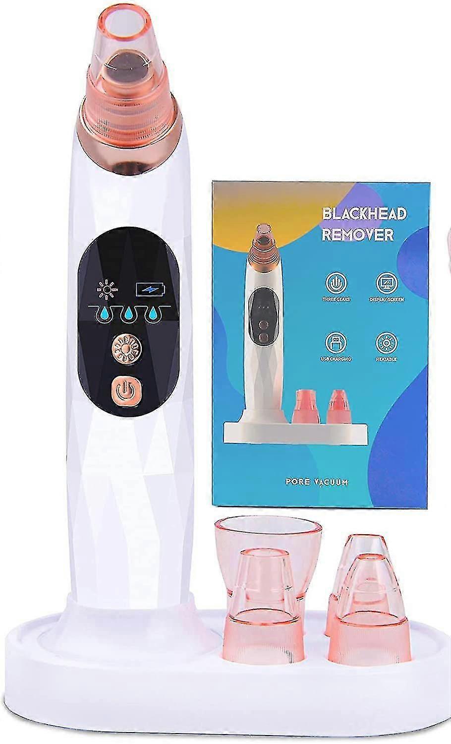 Blackhead Pore Vacuum Cleaner Remover, Usb Rechargeable Blackhead Extractor Tool Set With 4 Different Powerful Suction Probes, Battery Display