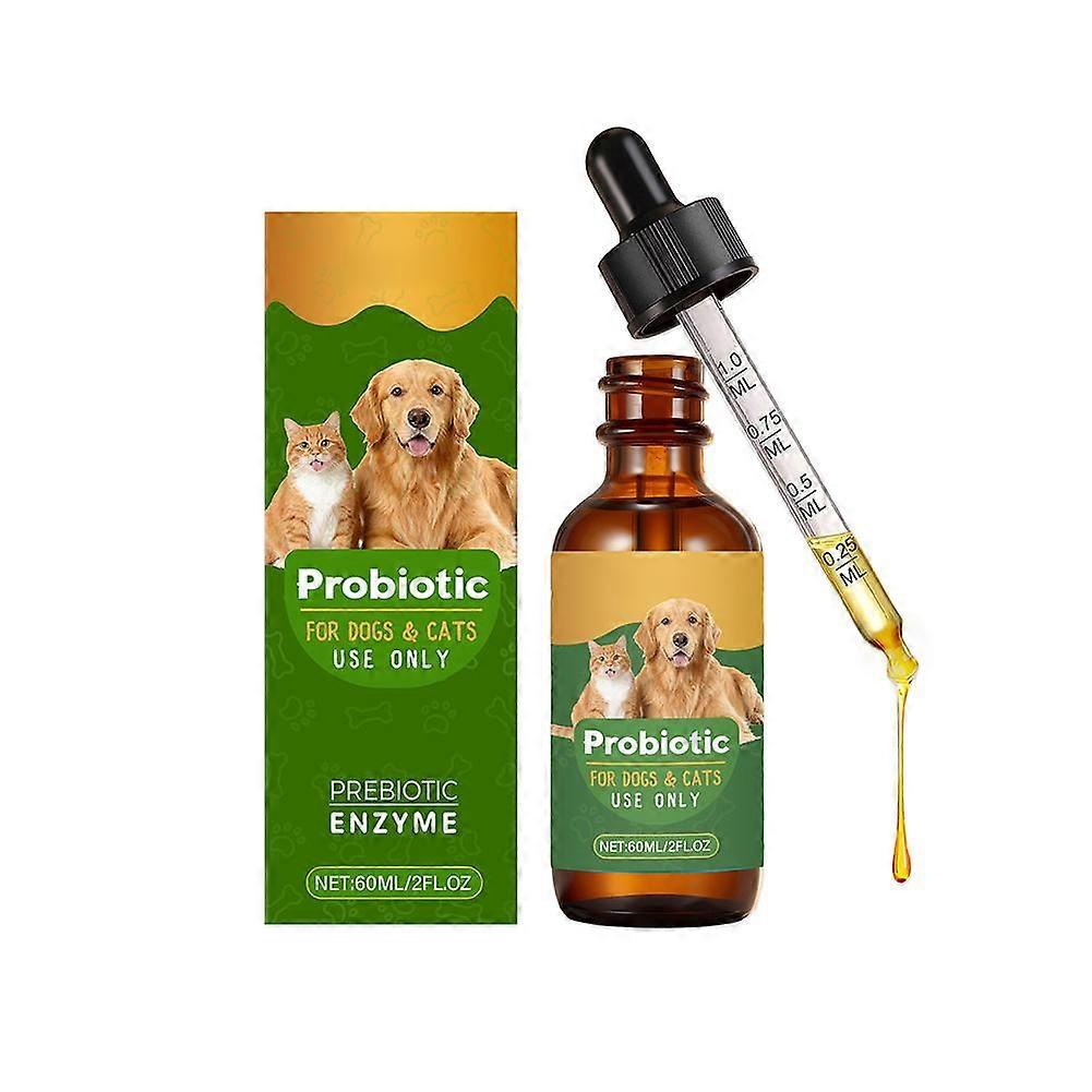 Pet Probiotic Drops For Dogs Cats 60ml Liquid Supplement With Bromelain Inulin For Digestive Health Immune Support Easy To Use