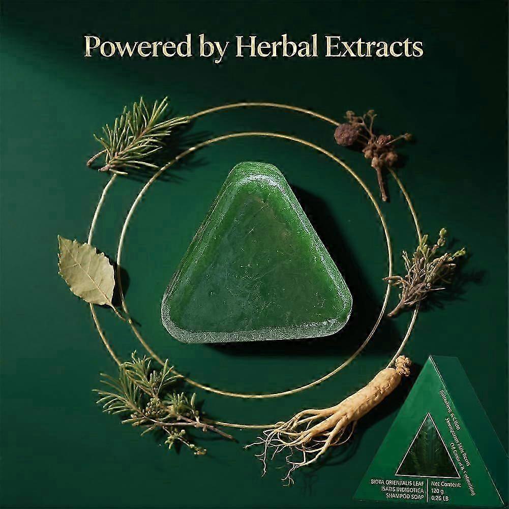 Șampon solid Nature Triangle, Șampon Nature Seven Green Soap, Șampon solid natural cu iarbă Usman, Calmează și întărește părul pentru femei și bărbați