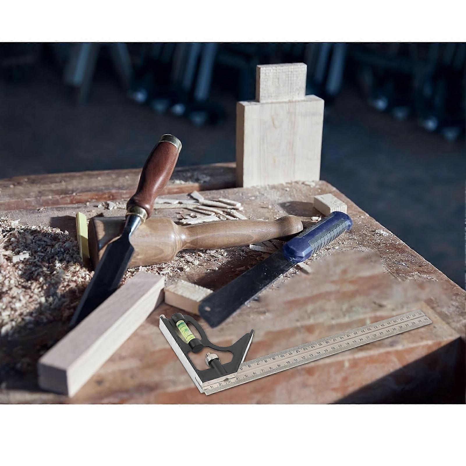 Combination Square 12 Inch Combo Square Carpenter Square Woodworking Measure Tools Ruler Framing Square 45 Degree 90 Degree Marking 