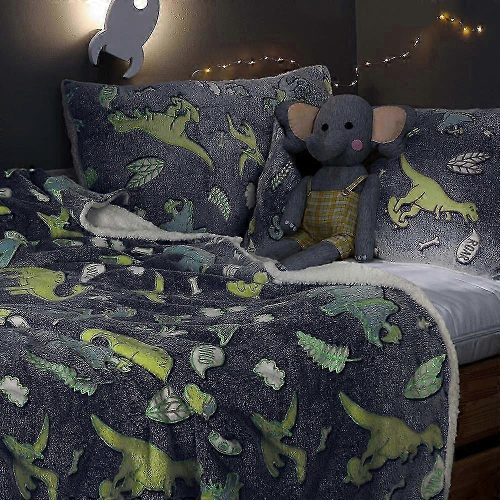 Double Duvet Cover Set Glow In The Dark Dinosaur Super Soft Warm Two Pillow Case