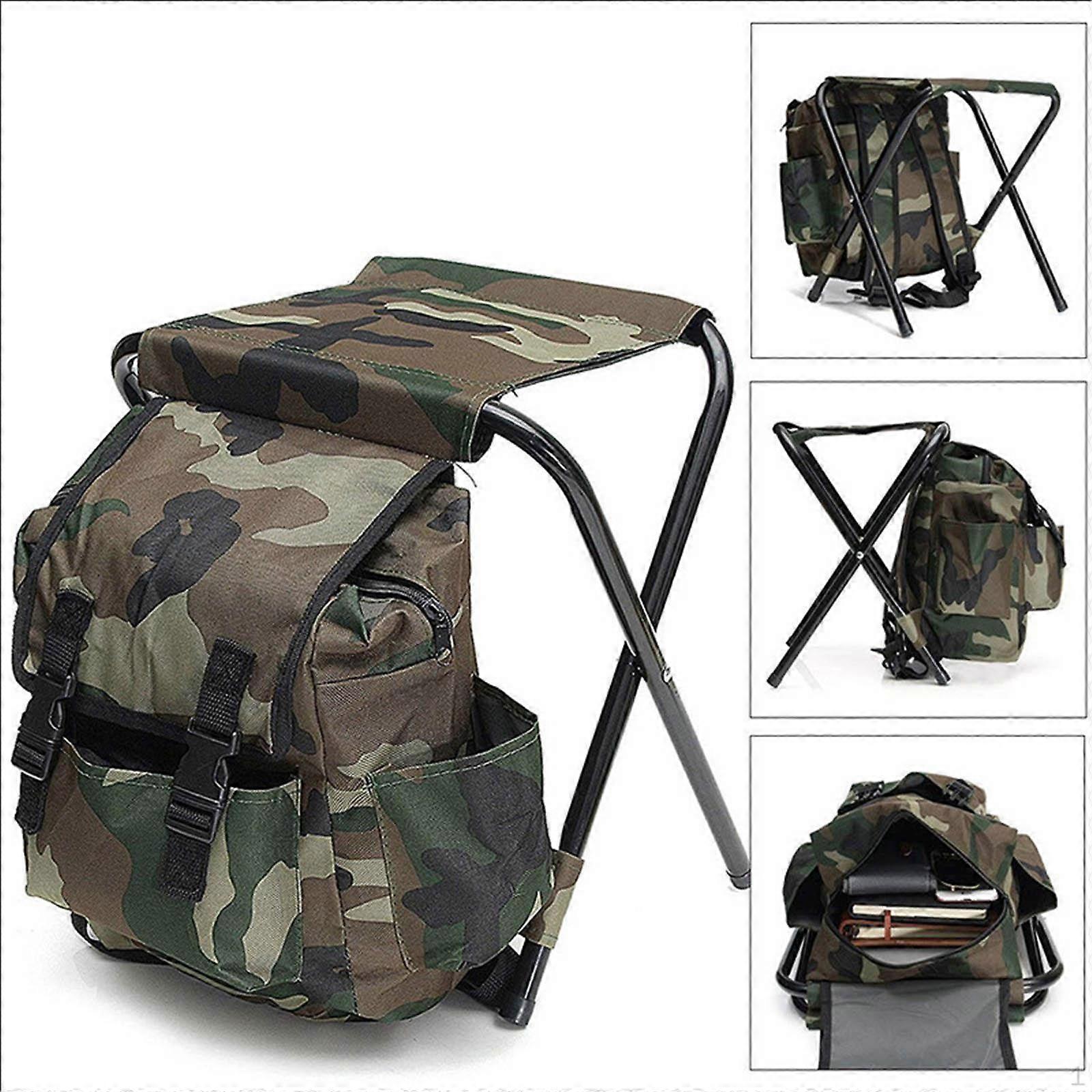 Folding Stool Backpack Multifunction Sturdy Stable Portable Chair Multi Pockets for