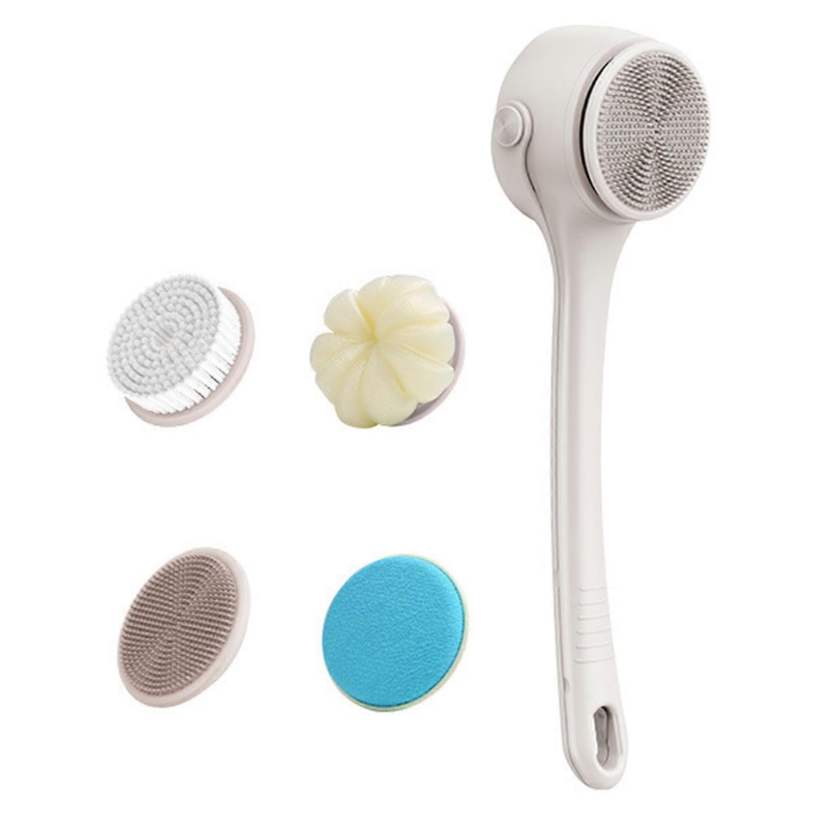 MultiFunction Electric Bath Brush Shower Brush Double Handle 4Replaceable Head For Effortlessly Cleansing&Relaxation  Milk color