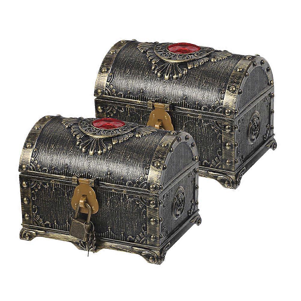 Red Treasure Chest Plastic Small Pirate Treasure Box 2Pcs