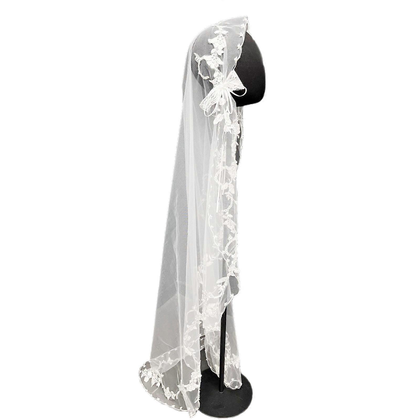 Sheer Tulle Wedding Cover‌ Feature Intricate Lace Trim And Adjustable Ease fit Design  White