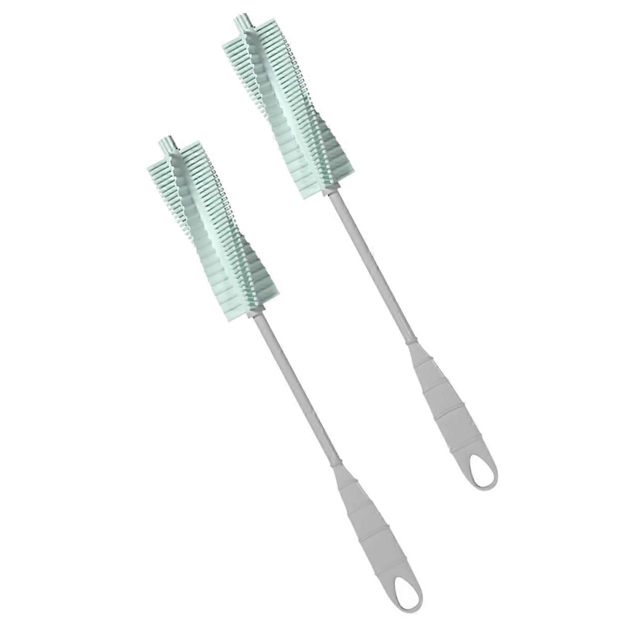 2 Pack Silicone Bottle Brush with Rotating Sponge Long Handle for Cup and Baby Bottle Cleaning