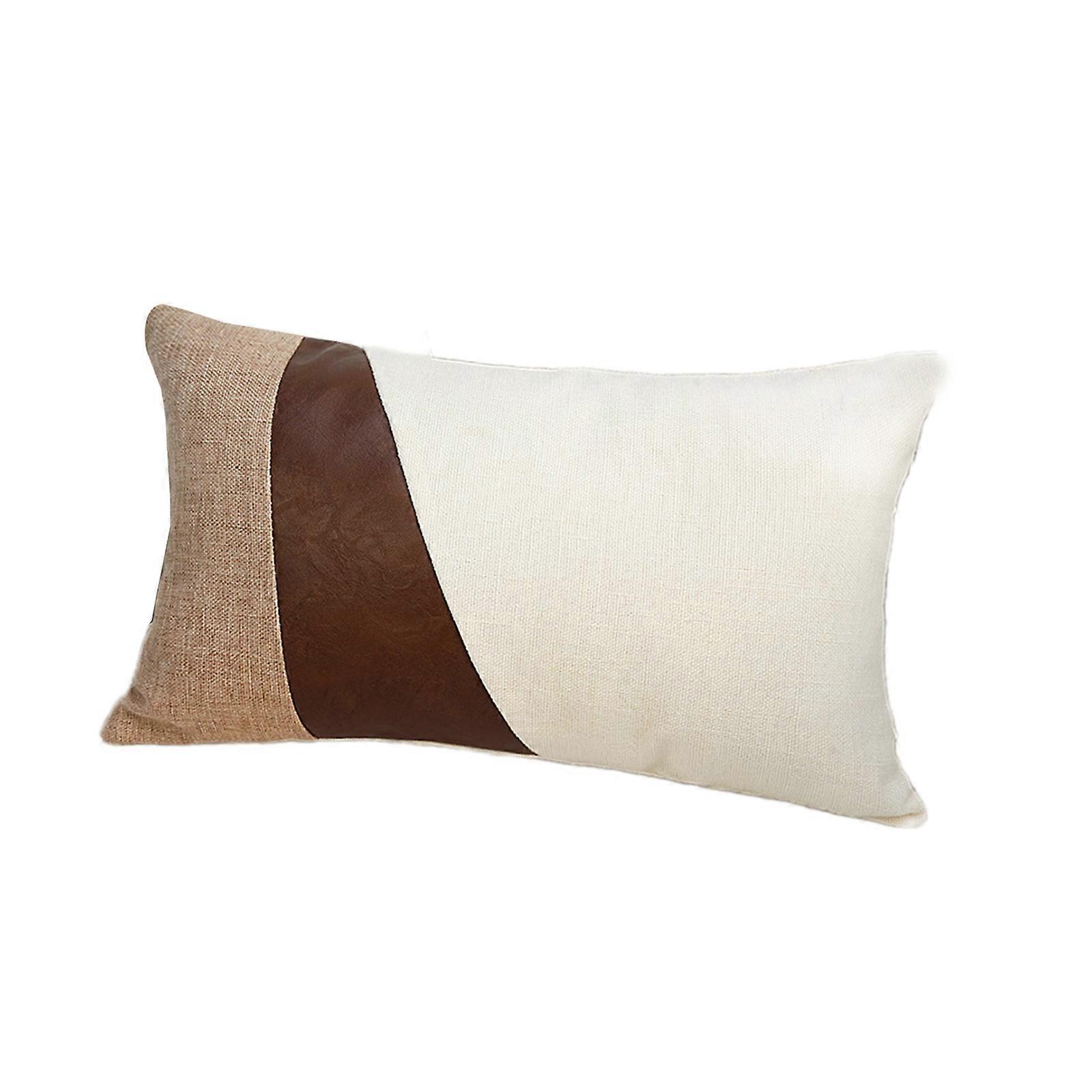 Comforting Splicing Linen Cushions Case, Soft Touches Rectangle Washable Waist Pillow Cover for Daily Use and Gift  Brown