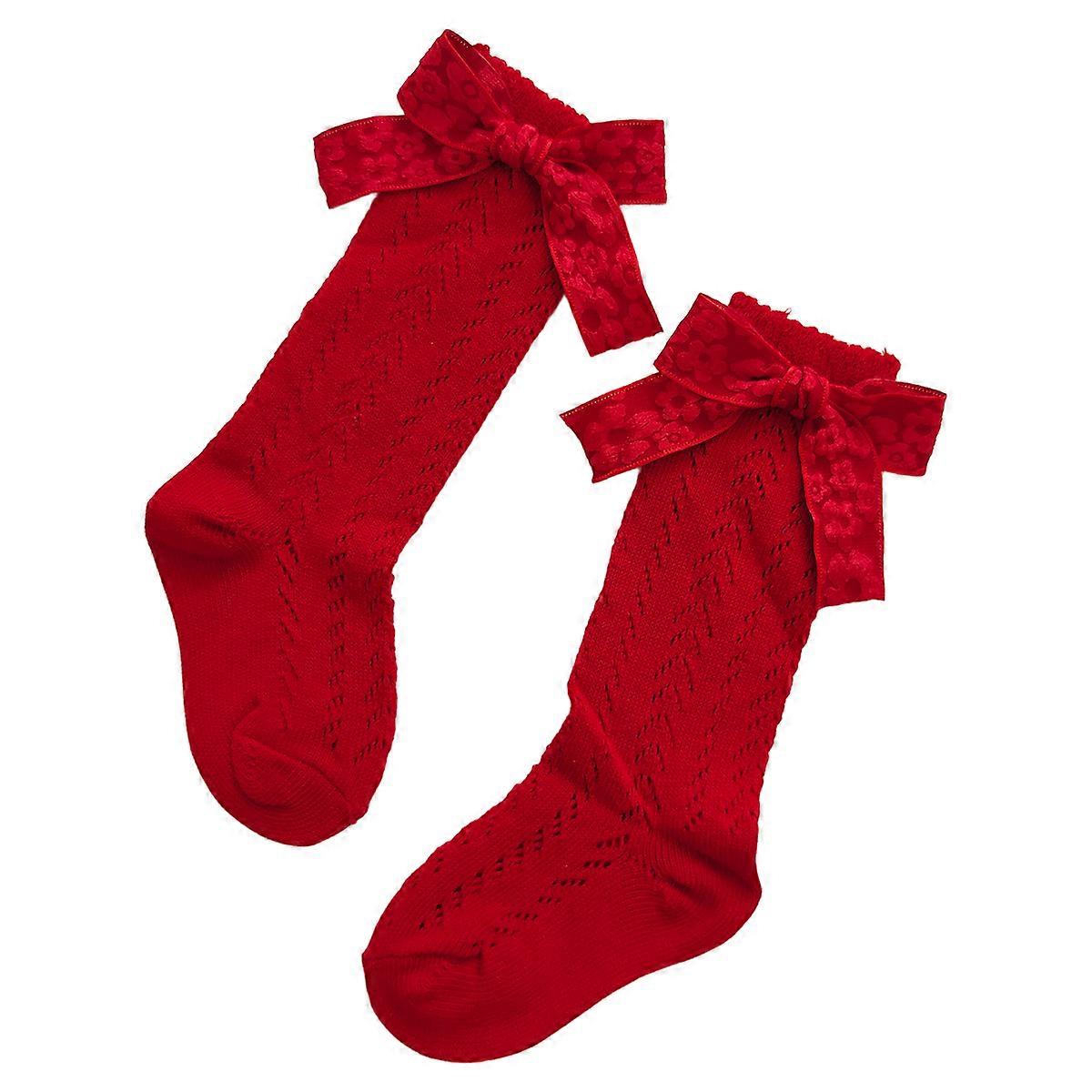 1Pair Baby Girls Knee High Socks Flower Bows Breathable Cotton Infant Dress Socks Mesh Stockings Kids 0-5Year