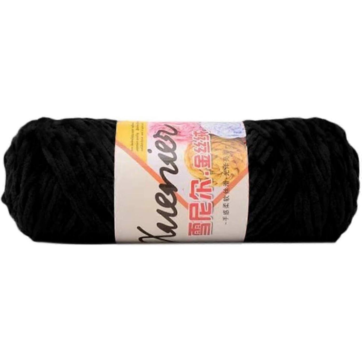 Black Solid Color Hand Woven Velvet Yarn Soft100g