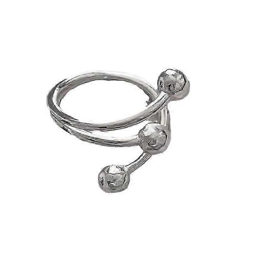 Women's Ring, Geometric Line Wrapped Round Ball Interlaced Irregular Minimalist Small Silver Beads Open Ring
