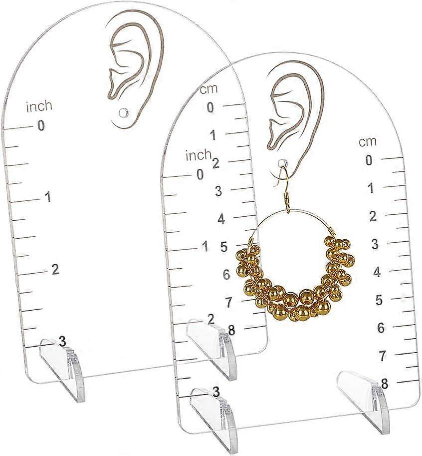 2 Pcs Acrylic Standing Earring Measurement Display Clear Arch Shaped Acrylic Slant Back Earring Display Holder with cm Measurement Units for Measuring