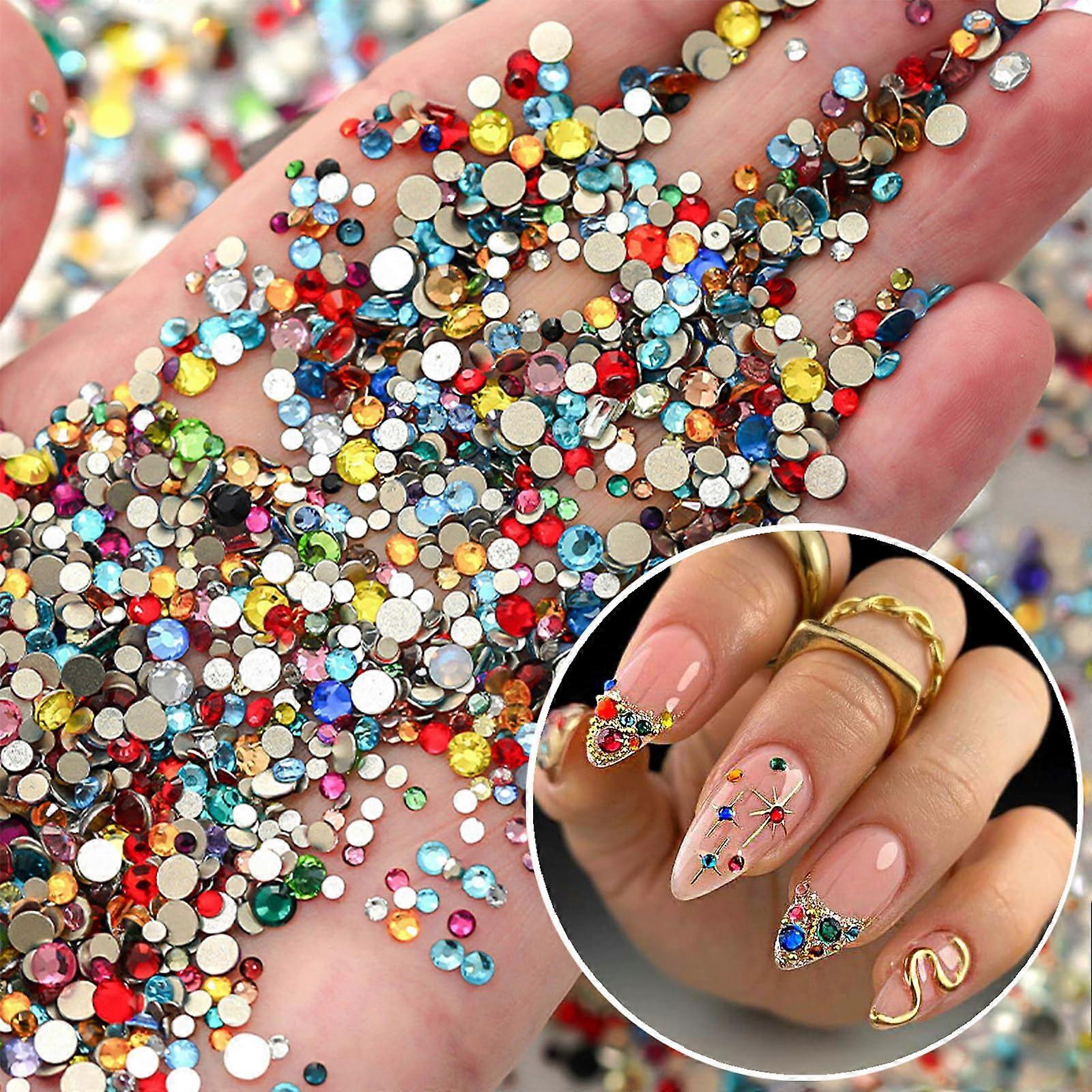 1140Pcs Colorful Flatback Nail Art Rhinestones 3D Rounded Gems Assorted Crystal Decorations