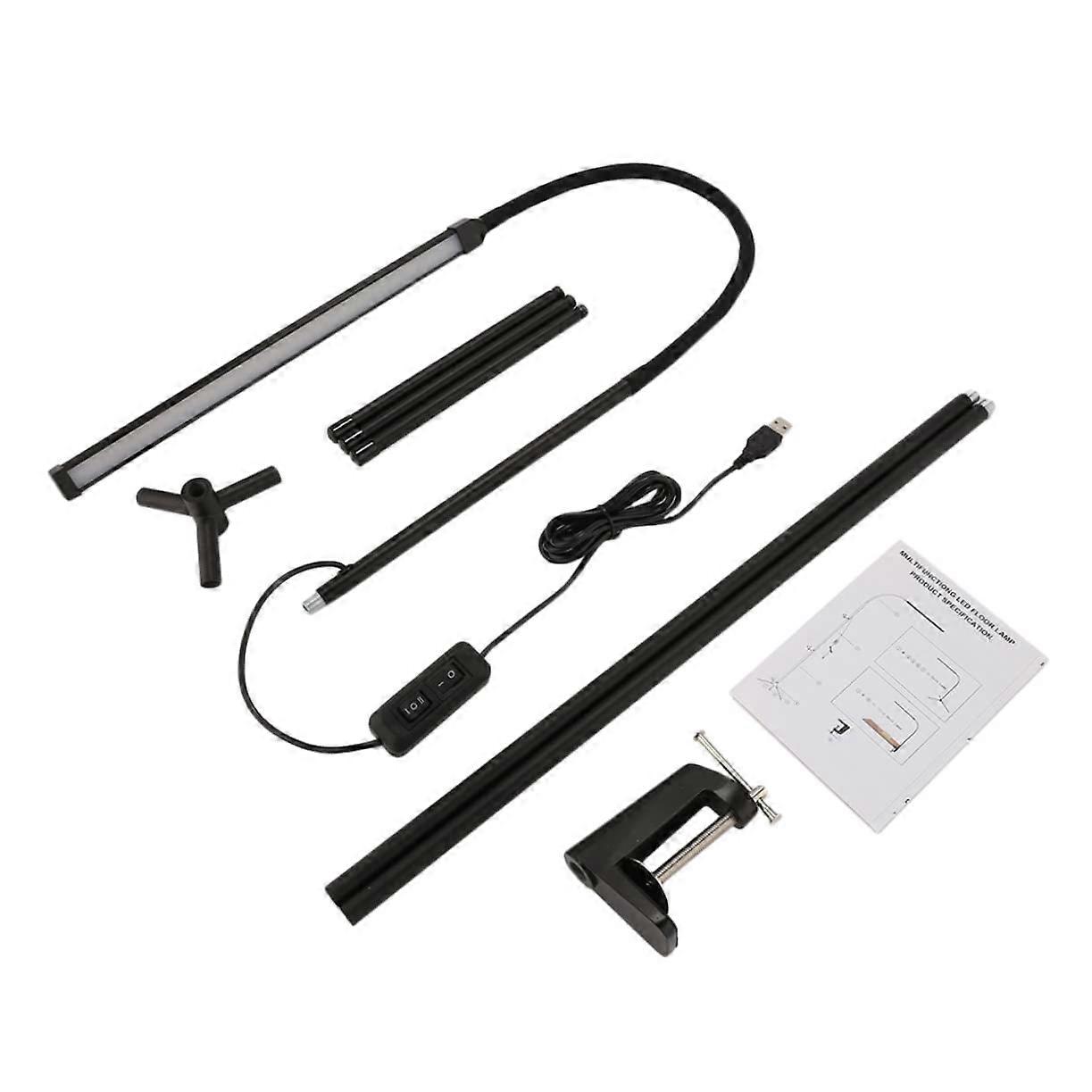 LED Floor Lamp with Adjustable Gooseneck and Clamp, Dimmable 2 in 1 Design for Reading