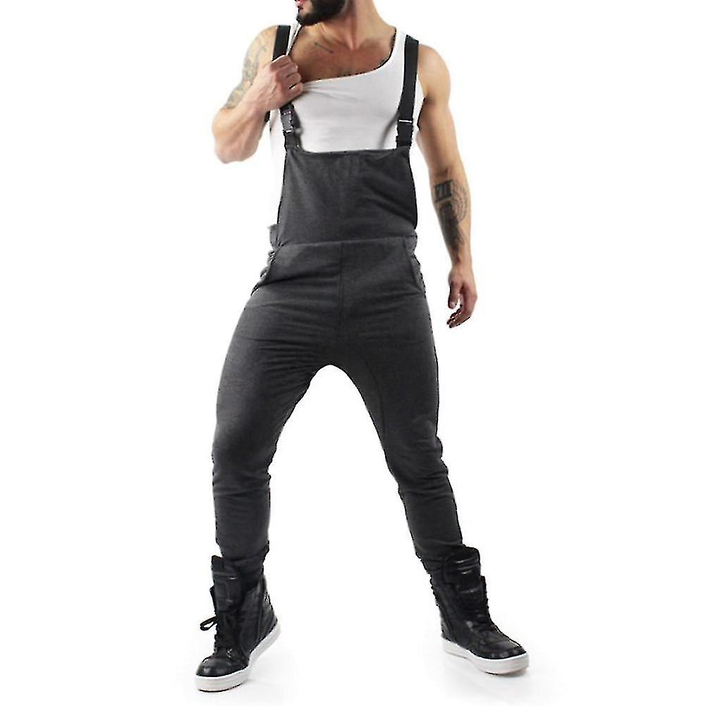 Höst mode män lång byxor jumpsuits män hängslen byxa solid ärmlös