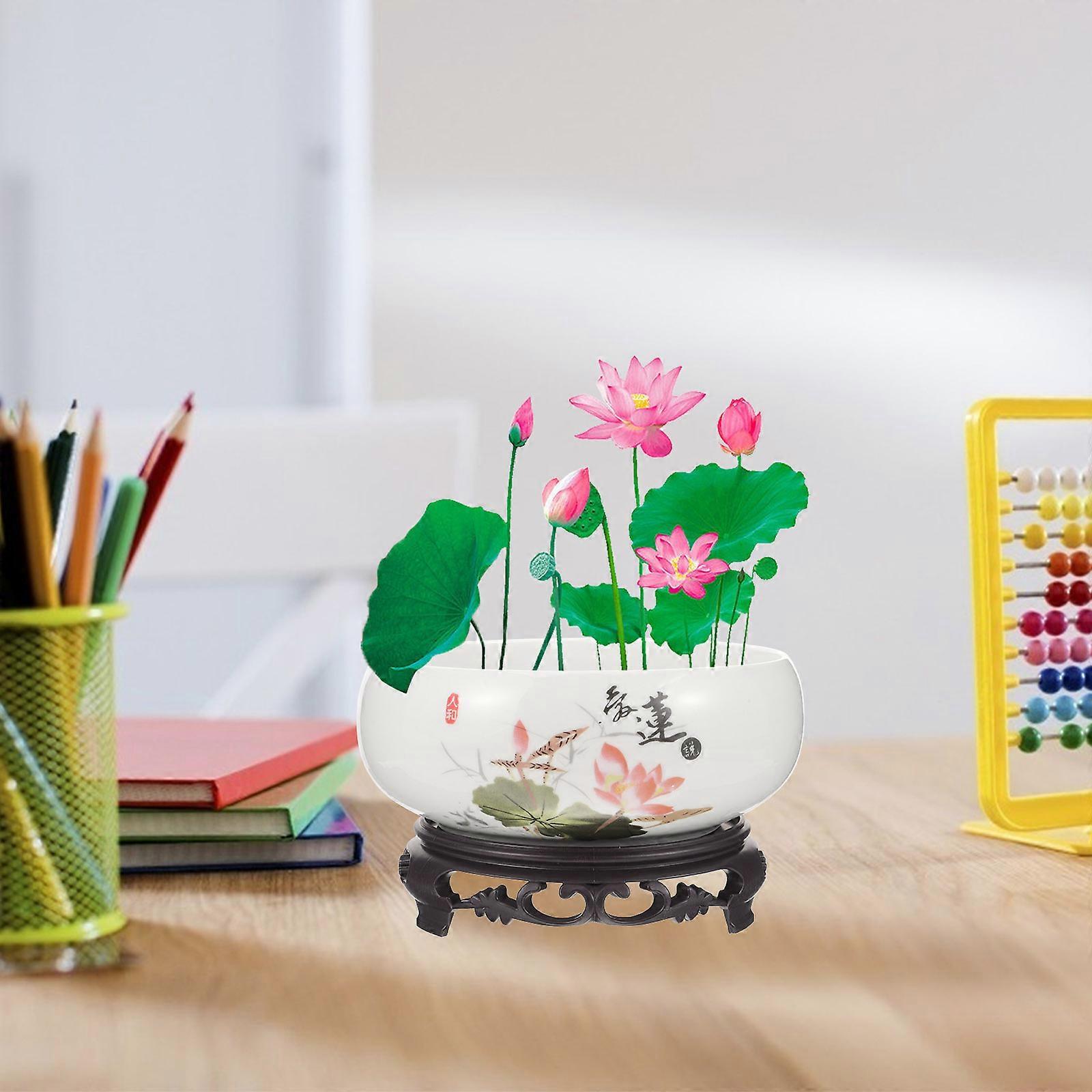 1套盆景盆陶瓷非孔水培花容器带底座