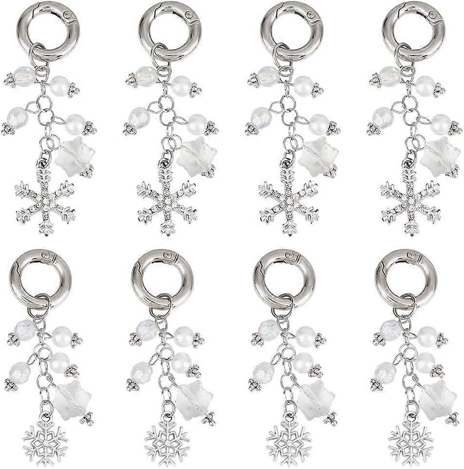 1 Box 8Pcs Winter Bookmark Snow Bookmarks Christmas Book Marks Travelers Notebook Charm Snowflake Clip On Charms Chain Bookmarks for Book Lovers Reade