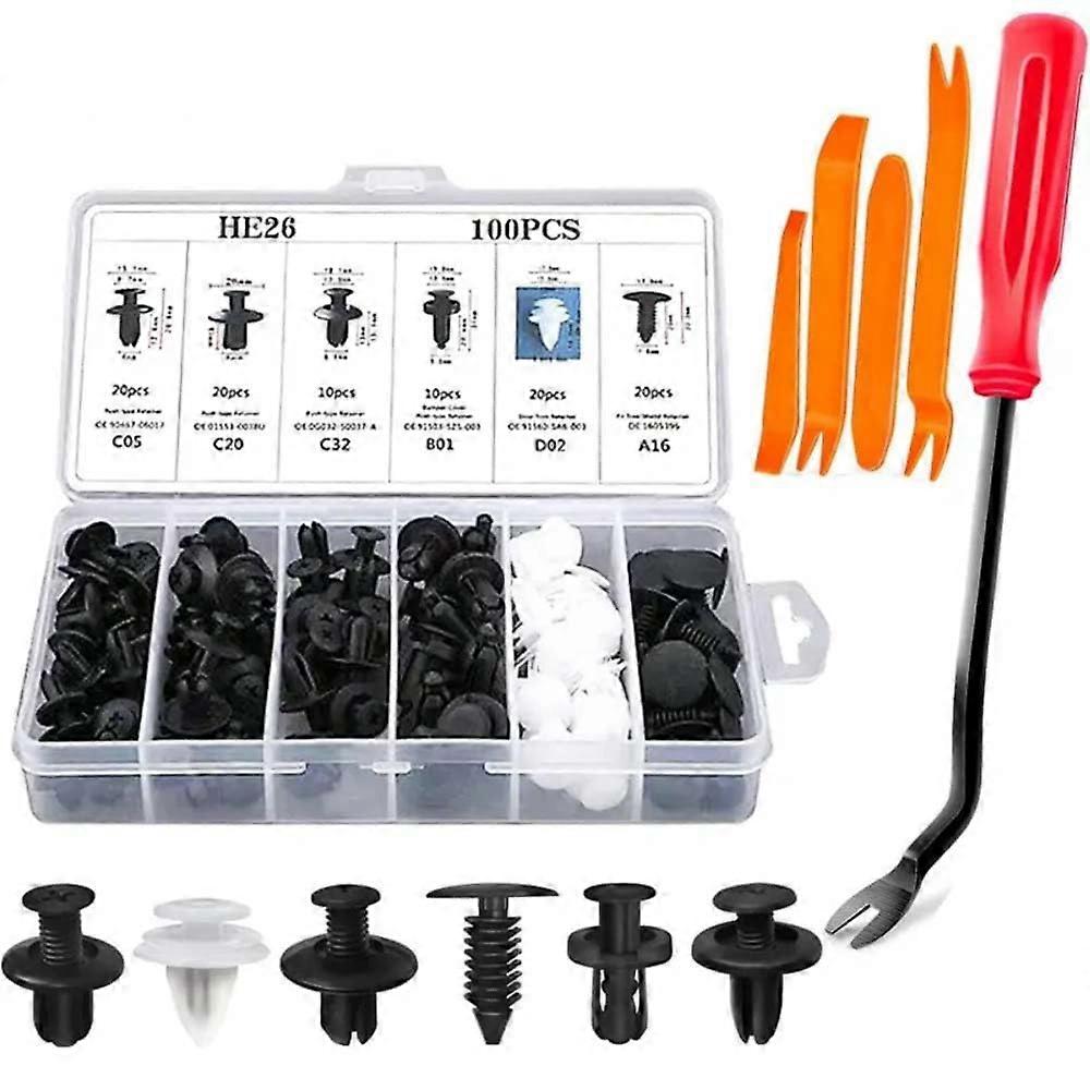 100PCS Universal Car Bumper Retainer Clips Kit with 12 Sizes Plastic Fasteners and Remover