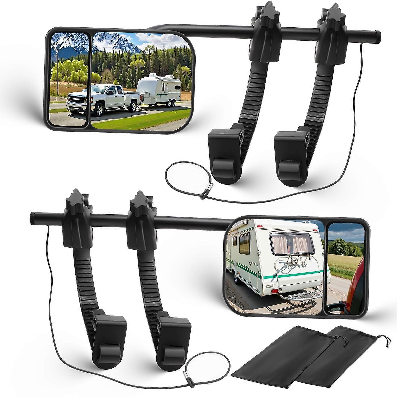 Universal Clipon Towing Mirror Extensions 360° Adjustable Convex Rearview for Truck RV SUV 2 Pack