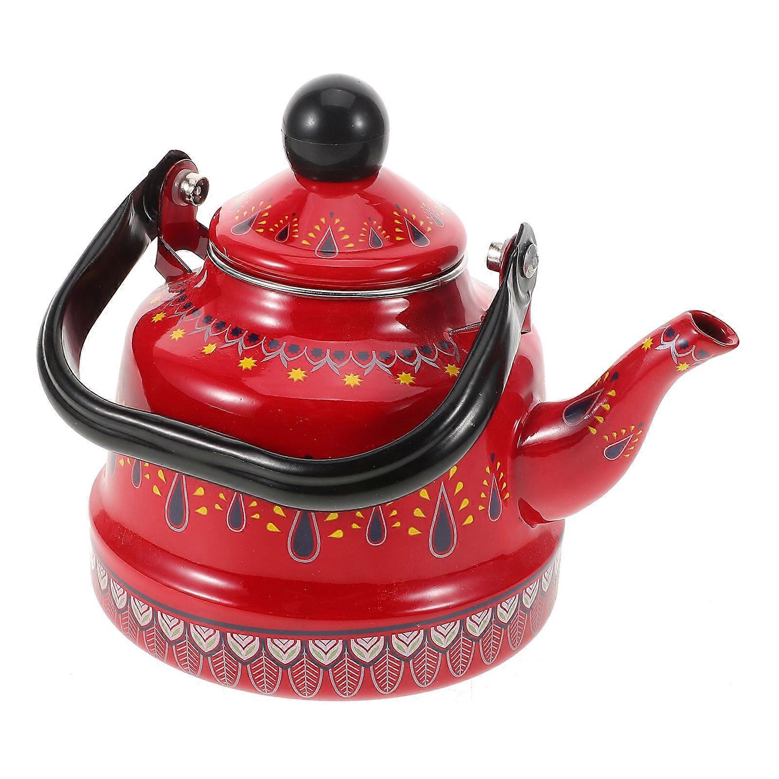 Stovetop Enamel Tea Kettle with Handle for Boiling Water 1 Piece Red