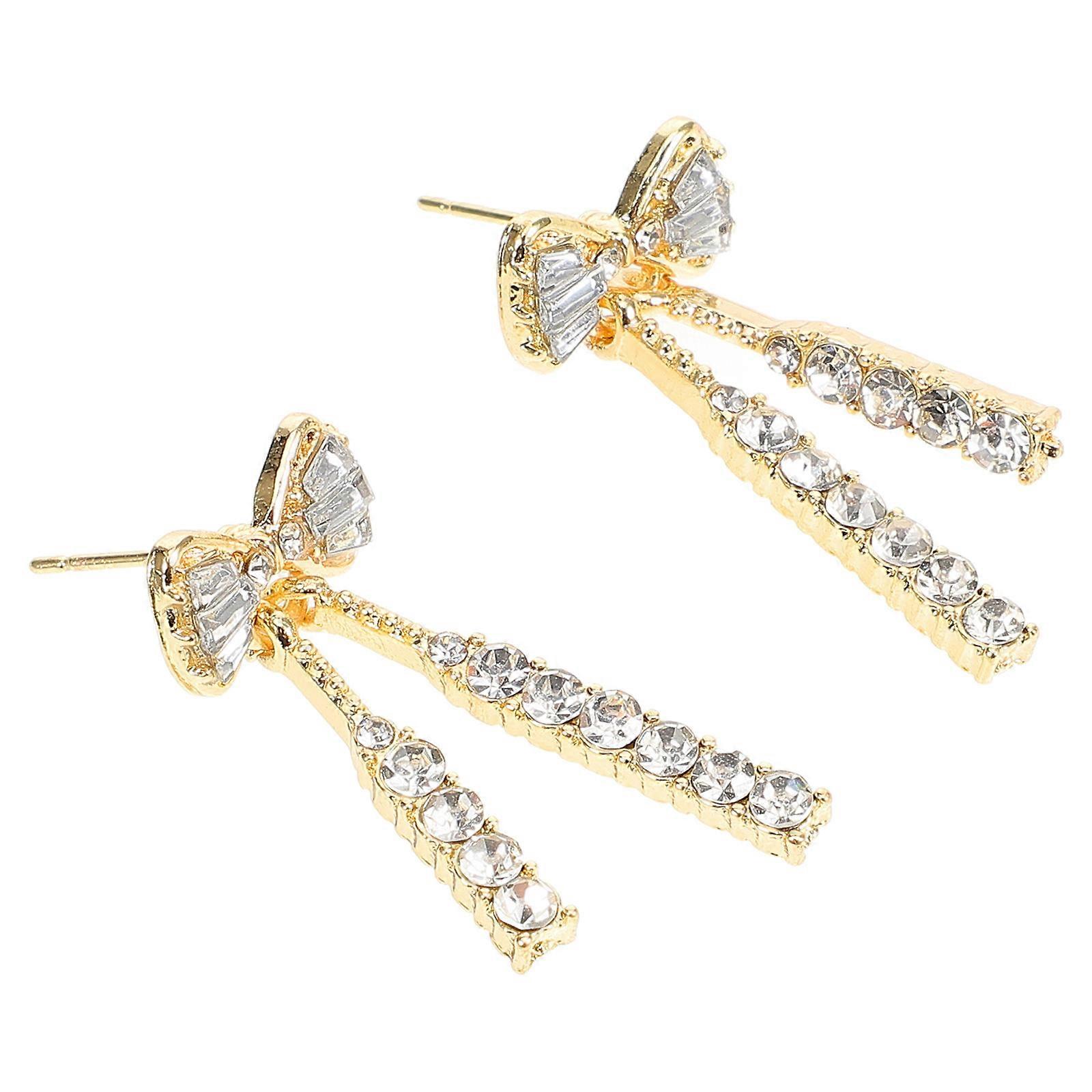 Golden Silver Bow Earring Rhinestone for Decoration Use 1Pair