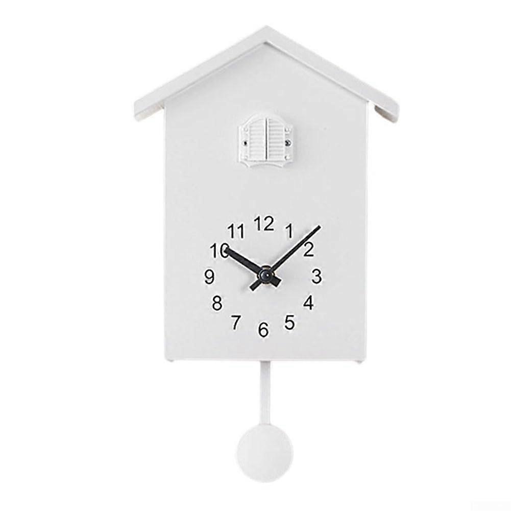 Modern Bird House Cuckoo Clock with Smart Night Mode, Battery Operated Minimalist Wall Clock White
