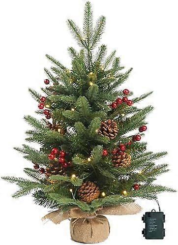 Prelighted Mini Christmas Tree 2 ft with 50 LED Light, 80 Tips Mini Fir Artificial Small Xmas Tree with Timer 24 inch Tabletop Tree Christmas Decorati