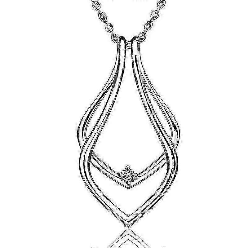 Geometric pendant necklace for ring keeper, adjustable silver chain.