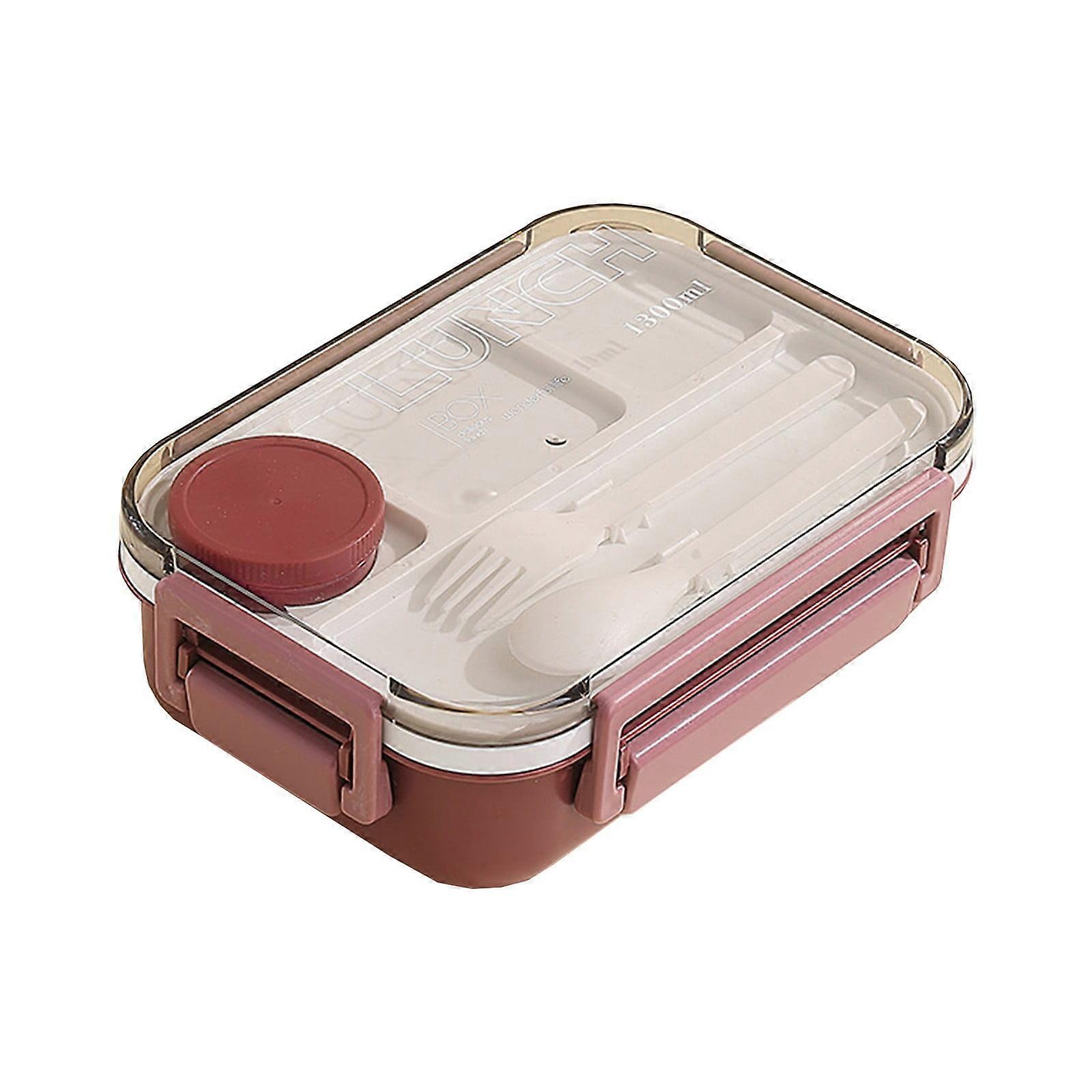 Hiroekza 4-Compartment Lunch Box with Cutlery, Microwaveable Plastic Container, Large Capacity for Work & Study