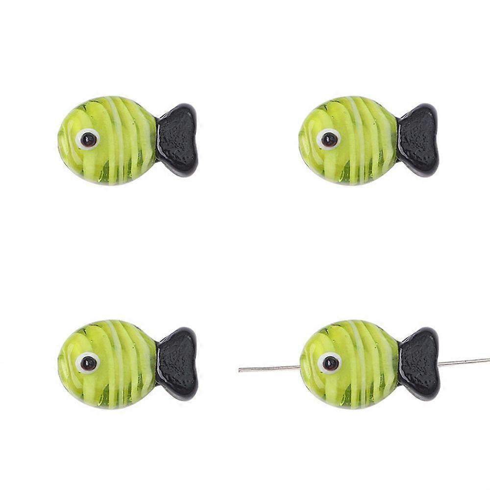 Handmade Lampwork Beads Fish with Pattern Yellow Green 20x12mm Hole: 2mm 1pc/bag