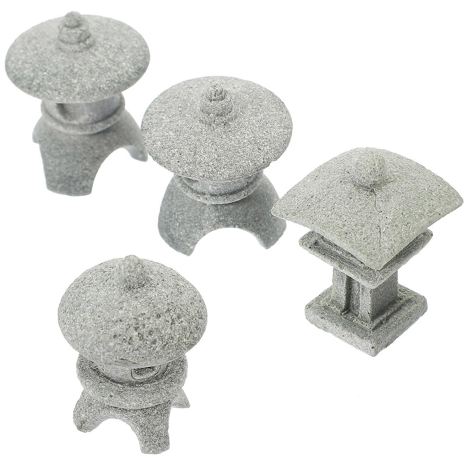 Statue Grey Sandstone Ornament for Home Decoration 4Pcs