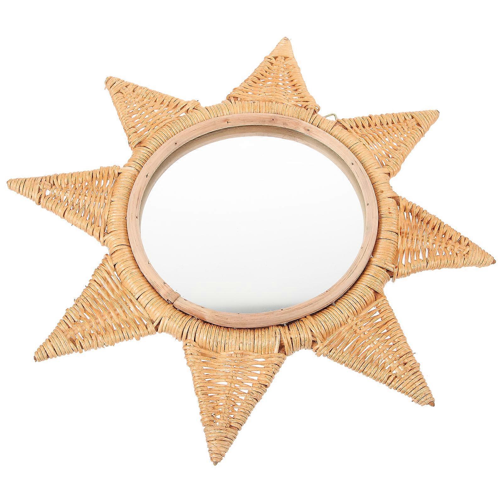 Beige Rattan Woven Decorative Wall Hanging Mirror for Makeup